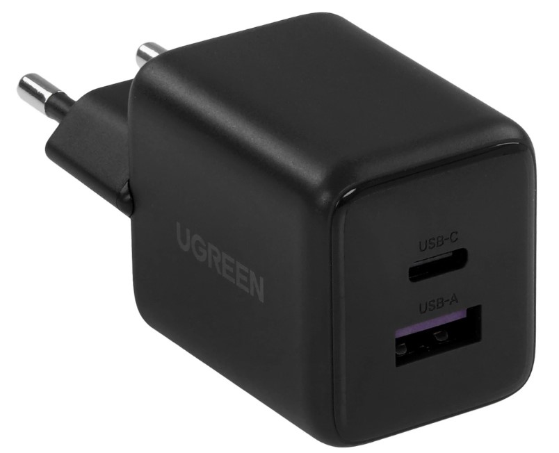 

Зарядное устройство сетевое UGREEN X516 65014_ 30W 2-Port USB-C&USB-A GaN Fast Charger EU. Цвет: черный, X516