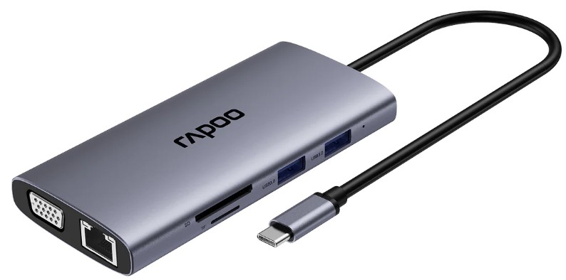

Переходник Rapoo XD101-SGRY 10-в-1 1xUSB-C to PD+1xHDMI(4Kx30Hz)+3xUSB3.0+1xSD deck+1xTF deck+1xRJ45+1xVGA+1xA, XD101-SGRY