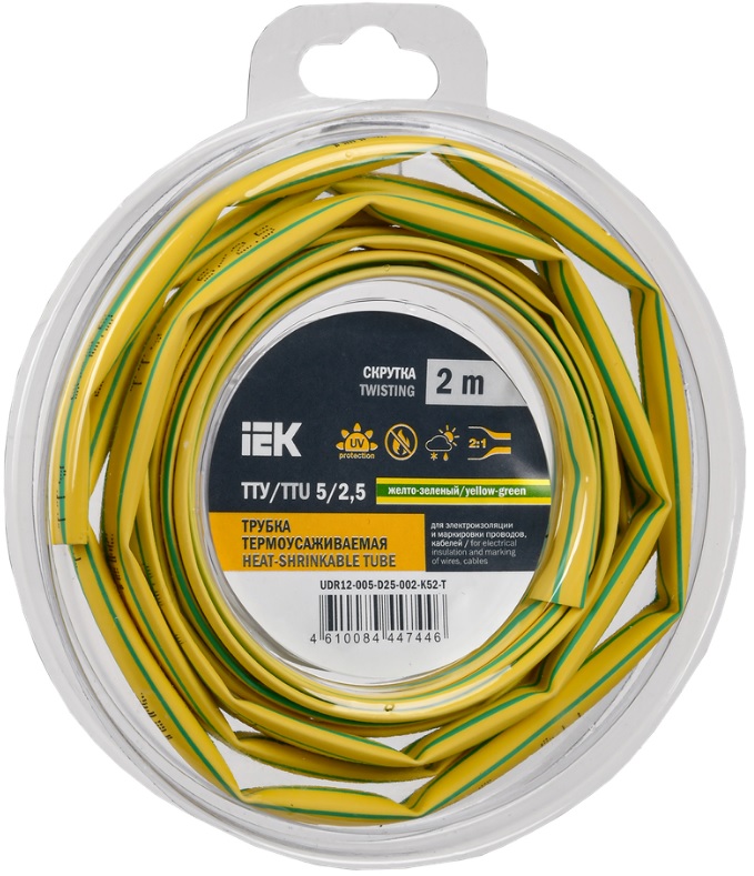 

Трубка термоусадочная IEK UDR12-005-D25-002-K52-T ТТУ нг-LS 5/2,5 жел-зел. (2м/упак), UDR12-005-D25-002-K52-T