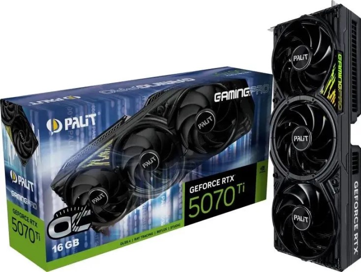 Видеокарта PCI-E Palit GeForce RTX 5070 TI GAMING PRO OC (NE7507TS19T2-GB2031Y) 16GB GDDR7 256bit 5nm 2482/28000MHz HDMI 3*DP