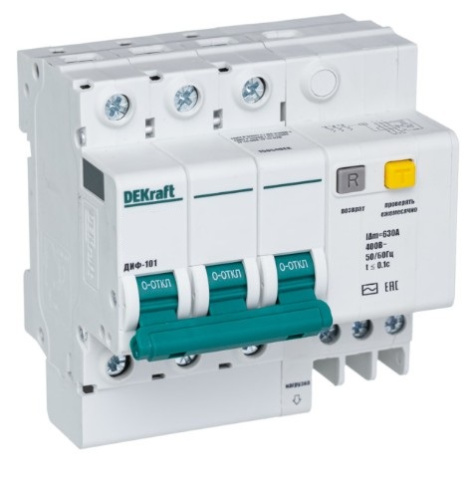 Изображение товара Автоматический выключатель дифференциального тока DEKraft 15053DEK 3 полюса 20 А
