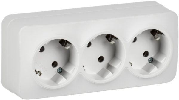 Изображение товара Розетка GLORY ERH31-K01M-16 с заземлением, IP20, 3Х гнезда, белая