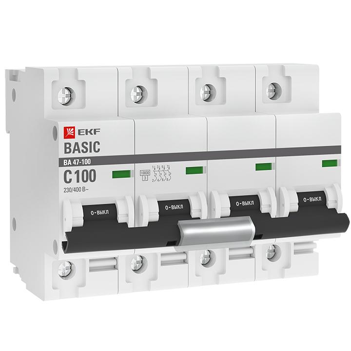 

Автоматический выключатель EKF mcb47100-4-100C-bas 4P 100А (C) 10kA ВА 47-100 Basic, mcb47100-4-100C-bas