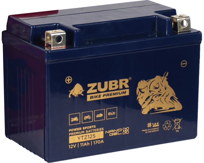 

Батарея ZUBR YTZ12S (ZubrPrem) (11 Ач, 12 V) Прямая, L+ 150x86x110 (для мототехники), YTZ12S (ZubrPrem)