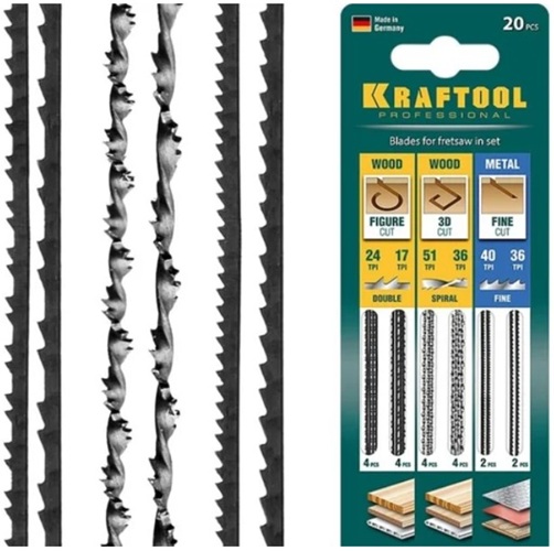 

Набор Kraftool 15348-H20_z02 полотен для лобзика, двойной зуб: №34, №54, спиральн: №14, №34, по мет: №32, №52, 20шт., 15348-H20_z02