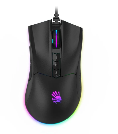 Изображение товара Мышь A4Tech P90S STONE BLACK с RGB, 8000 dpi, 8 программируемых кнопок
