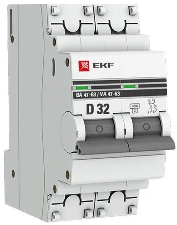 

Автоматический выключатель EKF mcb4763-2-32D-pro 2P 32А (D) 4,5kA ВА 47-63, mcb4763-2-32D-pro