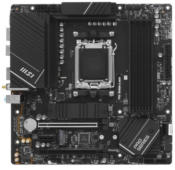 

Материнская плата mATX MSI PRO B650M-A WIFI (AM5, AMD B650, 4x*DDR5, 2*PCIe, 2*M.2, 4*SATA RAID, WiFi, BT, 8*USB 3.2, HDMI, DP), PRO B650M-A WIFI
