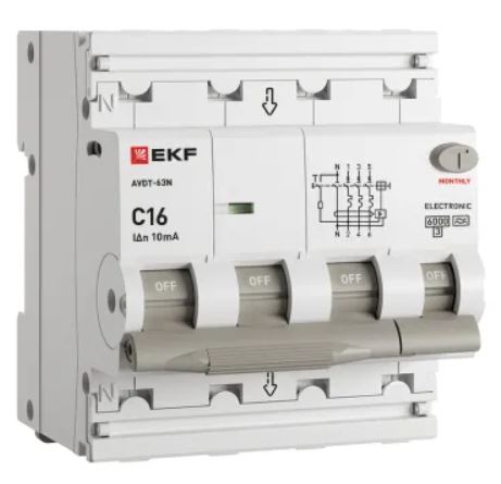 

Автомат дифференциальный EKF D63N46EA16C10 АВДТ-63N 3P+N 16А характеристика C 10мА тип A электронный 6кА PROXIMA, D63N46EA16C10