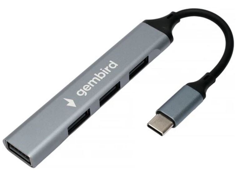 

Разветвитель USB 2.0 Gembird UHB-C201 4xUSB2.0, кабель Type-C 10см, алюминий, пакет, UHB-C201