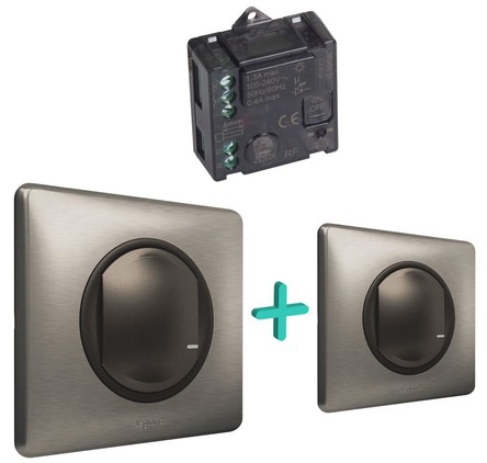 

Набор Legrand 067627 Celiane with NETATMO, для управления освещением c 2-х мест, микромодуль реле 300 Вт 240В, два умных беспроводных 1-кл выкл, графи, 067627