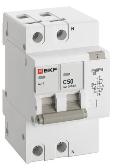 

Автомат дифференциальный EKF DA2-6-50-300-pro АД-2 2Р 50А характеристика C 300мА тип АС электронный 6кА PROXIMA, DA2-6-50-300-pro