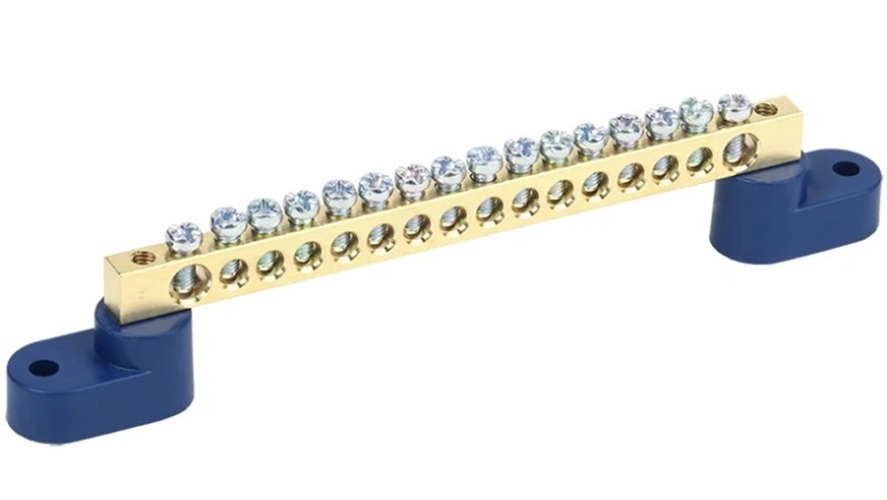 

Шина Rexant 11-2330 «N» нулевая 6х9 мм на двух угловых синих изоляторах 16 групп, 11-2330