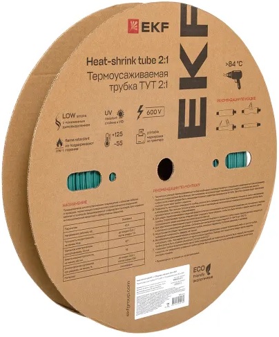 

Термоусаживаемая трубка EKF tut-40-j ТУТ нг 40/20 зелёная рулон, tut-40-j