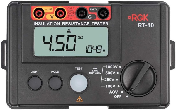Изображение товара Цифровой мегаомметр RGK RT-10 для измерения сопротивления изоляции