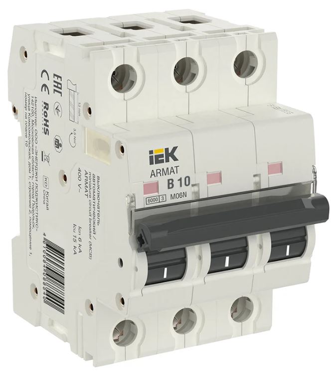

Автоматический выключатель IEK AR-M06N-3-C004 ARMAT M06N 3P C 4А, AR-M06N-3-C004