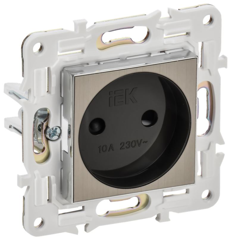 

Розетка без заземления IEK SK-R13-10-K50 SKANDY с защитными шторками 10А SK-R01N металл никель, SK-R13-10-K50