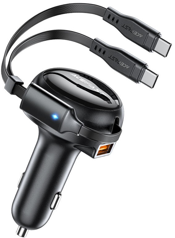 

Зарядное устройство автомобильное ACEFAST B13 53W 2-in-1 USB-A/2*USB-C car charger с раздвижным кабелем. Цвет: черный, B13