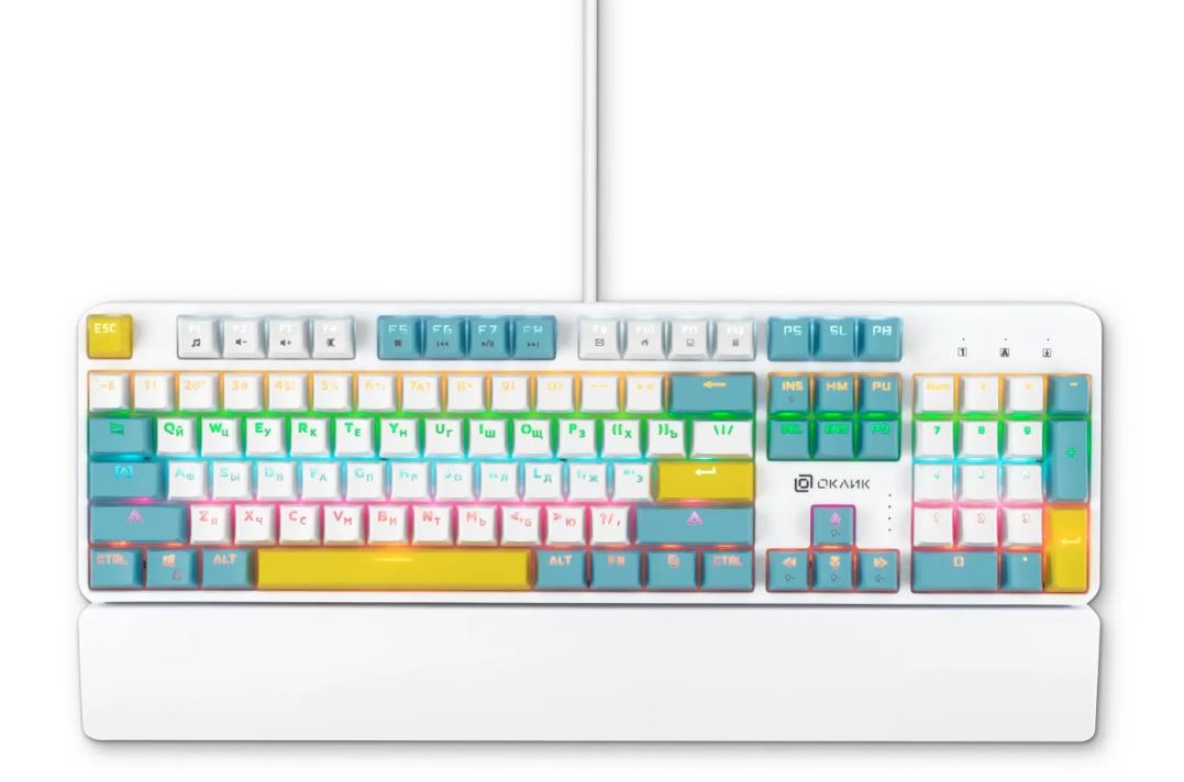 

Клавиатура Oklick K951X 1901079 белая, USB Multimedia LED (подставка для запястья), SNK Brown, 104 кл., 1,8 м, K951X