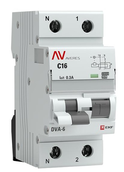 

Автомат дифференциальный EKF rcbo6-1pn-16C-300-a-av DVA-6 1P+N 16А (C) 300мА (A) 6кА AVERES, rcbo6-1pn-16C-300-a-av