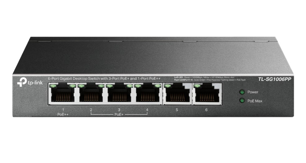 

Коммутатор TP-LINK TL-SG1006PP 6-Port Gigabit Desktop Switch with 3-Port PoE+ and 1-Port PoE++, TL-SG1006PP