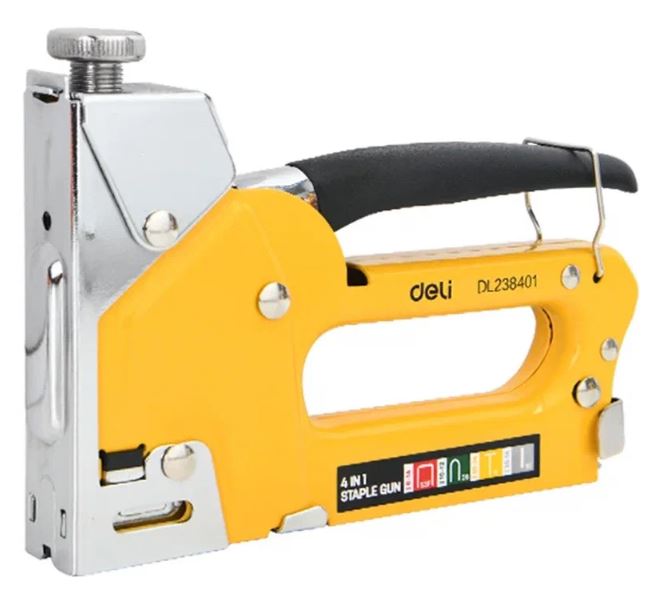 

Степлер Deli DL238401 мебельный 4-в-1, 400 скоб в комплекте, типы U/D/T/I, обливная противоскользящая рукоять, DL238401