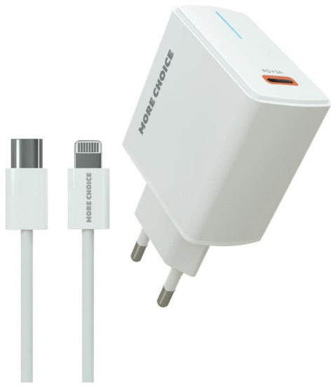 Изображение товара Быстрое зарядное устройство More Choice NC60i 20 Вт с кабелем Lightning