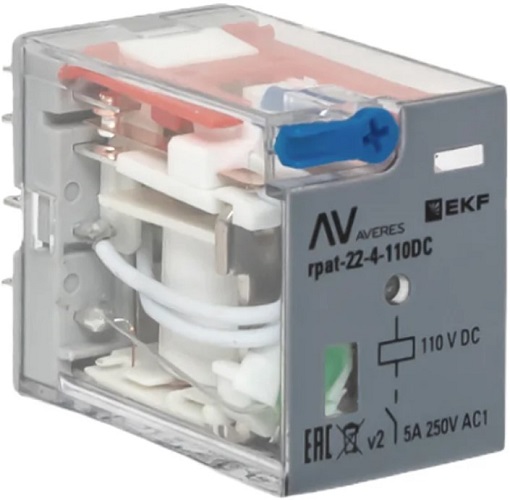 

Реле промежуточное EKF rpat-22-4-110DC с кнопкой и мех. индикацией RPAt 22/4 5A 110В DC, rpat-22-4-110DC