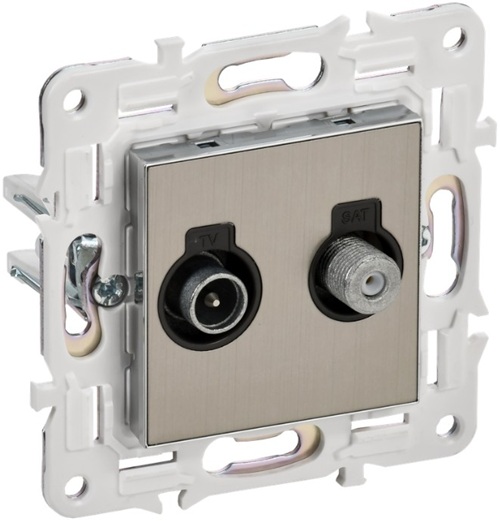 

Розетка IEK SK-AF20-O-K50 SKANDY двойная TV+SAT SK-A13N металл никель, SK-AF20-O-K50