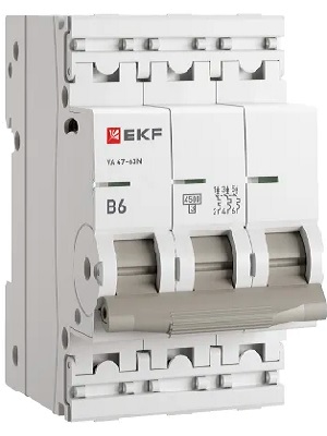 

Автоматический выключатель EKF M634306B 3P 6А (В) 4,5kA ВА 47-63N PROxima, M634306B