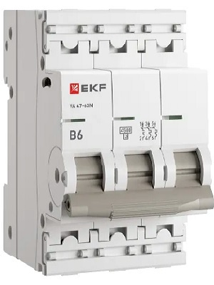 Изображение товара Автоматический выключатель EKF M634306B серия PROxima 6А IP20 3-полюсный