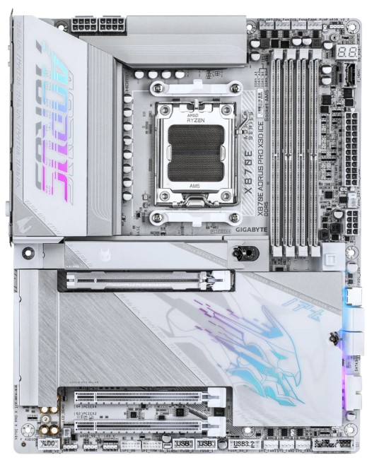 

Материнская плата ATX GIGABYTE X870E AORUS PRO X3D ICE (AM5, AMD X870E, 4*DDR5, 4*M.2, 3*PCIe, 4*SATA, WiFi, BT, 8*USB 3.2, 2*USB Type-C, HDMI), X870E AORUS PRO X3D ICE