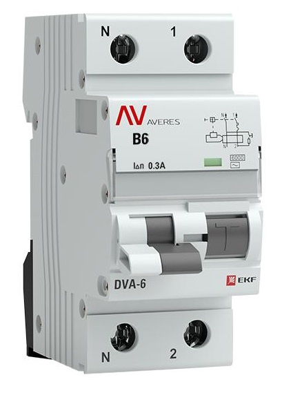 

Автомат дифференциальный EKF rcbo6-1pn-6B-300-ac-av DVA-6 1P+N 6А (B) 300мА (AC) 6кА AVERES, rcbo6-1pn-6B-300-ac-av