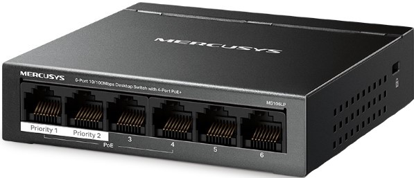 

Коммутатор неуправляемый Mercusys MS106LP 6-Port 10/100 Mbps Desktop Switch with 4-Port PoE+ PORT: 4*10/100 Mbps PoE+ Ports, 2*10/100 Mbps Non-PoE Por, MS106LP