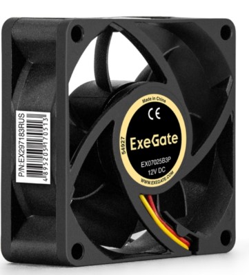 

Вентилятор для корпуса Exegate EX07025B3P EX297183RUS 70x70x25 mm, 4000rpm, 36.8CFM, 40.5dBa, 3-pin, EX07025B3P