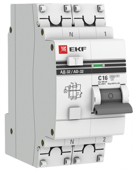 

Автомат дифференциальный EKF DA32-16-100-pro АД-32 1P+N 16А (С) 100мА тип (АС) эл. 4,5кА PROxima, DA32-16-100-pro