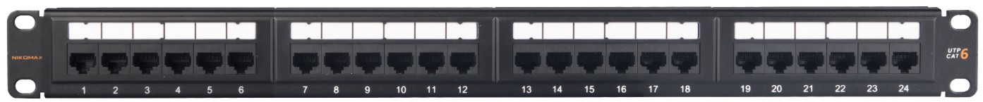 

Патч-панель NIKOMAX NMC-RP24UE2-ES-1U-BK Line 19", 1U, 24 порта, Кат.6 (Класс E), 250МГц, RJ45/8P8C, 110/KRONE, T568A/B, неэкранированная, с органайзе, NMC-RP24UE2-ES-1U-BK