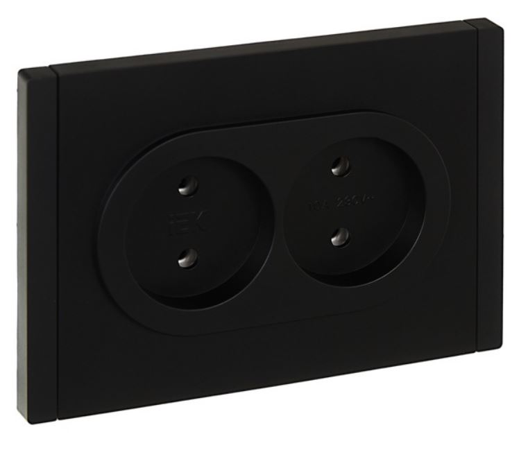 

Розетка двухместная без заземления IEK FP-R20-10-1-K02 FORTE&PIANO с защитными шторками б/к 10А FP126 черная, FP-R20-10-1-K02