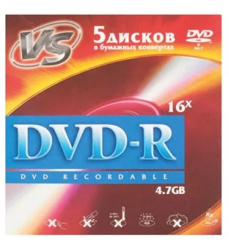 Диск DVD-R VS VSDVDRK501 4.7Gb, 16x (конверт 5шт.) (620359)