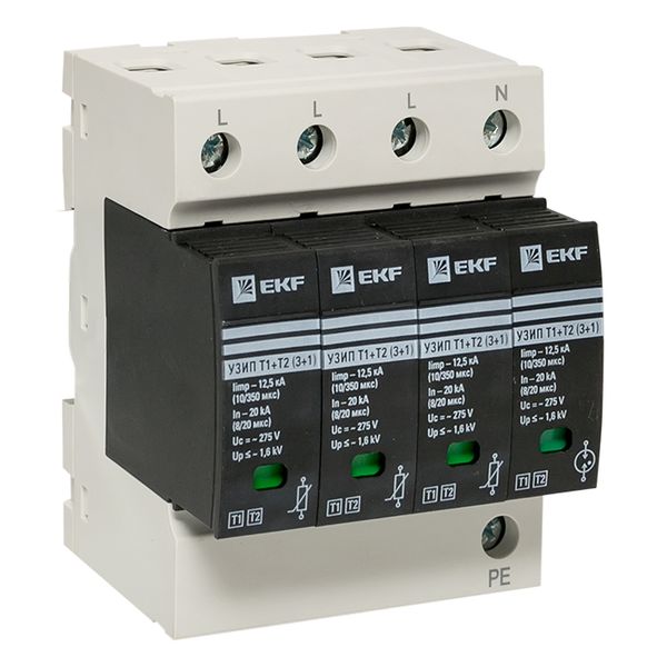 

УЗИП EKF OV12-31-506 УЗИП Т1+Т2; Iimp-12,5kA; In-20kA; Uc-275В; 3+1, OV12-31-506