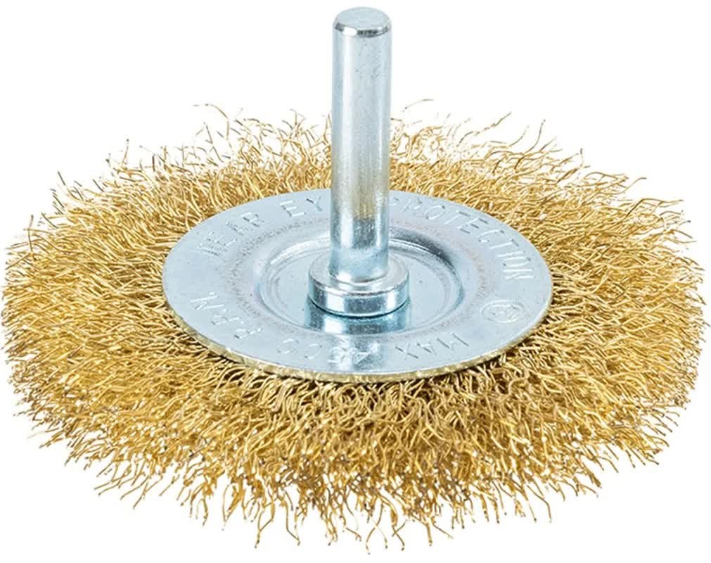 

Щетка Deli DH-GSS075-E4 дисковая прямая для дрели 75мм, латунированная, толщина проволоки 0,3мм, хвостовик 6мм, макс. 4500 об/мин, DH-GSS075-E4