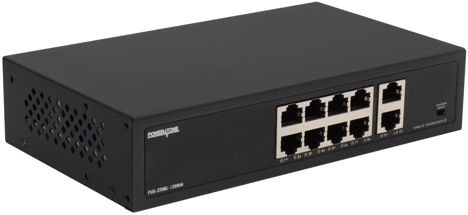 

Коммутатор PoE POWERTONE PUS-2T08L-120RM неуправляемый 8 портовый с возможностью установки в стойку, PUS-2T08L-120RM