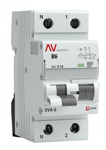 

Автомат дифференциальный EKF rcbo6-1pn-6B-100-a-av DVA-6 1P+N 6А (B) 100мА (A) 6кА AVERES, rcbo6-1pn-6B-100-a-av
