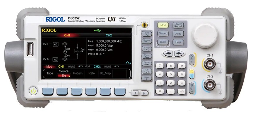 

Генератор сигналов Rigol DG5352 СПФ , 2 канала, частотный диапазон до 350МГц, аналоговая и цифровая модуляции, IQ модуляция, DG5352
