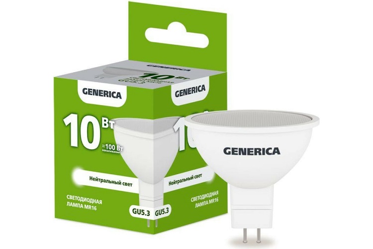 

Лампа светодиодная GENERICA LL-MR16-10-230-40-GU5-G MR16 10Вт софит 4000К GU5.3 230В, LL-MR16-10-230-40-GU5-G