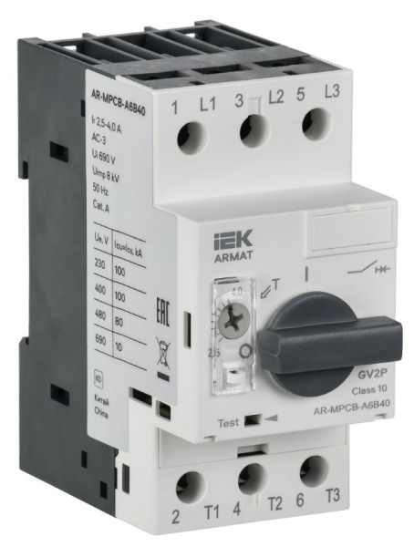 Изображение товара Автоматический выключатель защиты двигателя IEK AR-MPCB-A6B40 690 В 4 А Термомагнитный