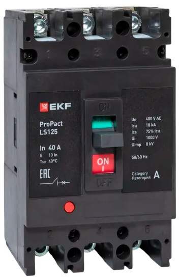 Изображение товара Автоматический выключатель EKF mccb-125-18-3-40-ls литой корпус надежная защита