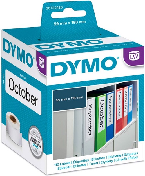 

Этикетки Dymo S0722480 на корешок папки-регистратора 190х59мм 110шт/рул, S0722480