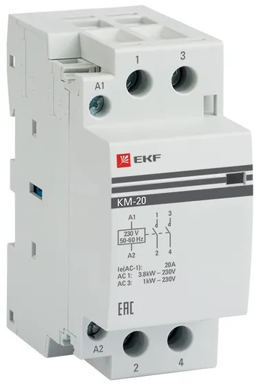 Изображение товара Контактор EKF km-2-20-20 модульный 20А для автоматизации электросистем
