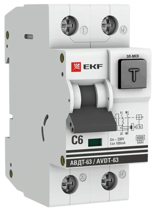 

Автомат дифференциальный EKF DA63-6-100em АВДТ-63 1P+N 6А характеристика C 100мА тип A электромеханический 6кА PROXIMA, DA63-6-100em